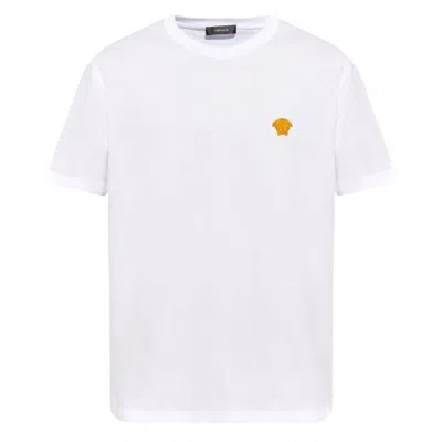 Versace White Cotton Jersey T-shirt With Medusa Head Motif In Multi