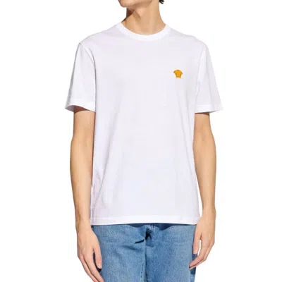 Versace White Cotton Jersey T-shirt With Medusa Head Motif In Multi