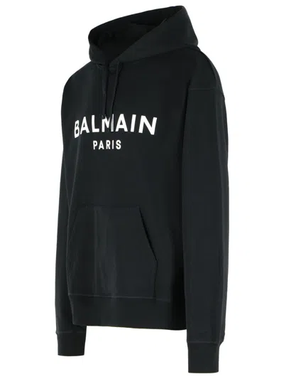 Balmain Black Cotton Sweatshirt In Blue