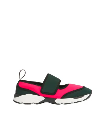 Marni Fuchsia And Green Lycra Mary Jane Running Sneaker In Animal Print