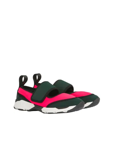 Marni Fuchsia And Green Lycra Mary Jane Running Sneaker In Animal Print