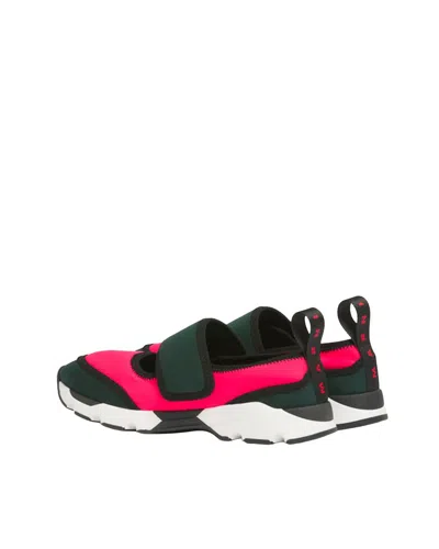Marni Fuchsia And Green Lycra Mary Jane Running Sneaker In Animal Print