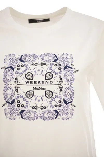 Weekend Max Mara Wkdwest - Cotton T-shirt With Print And Embroidery In White