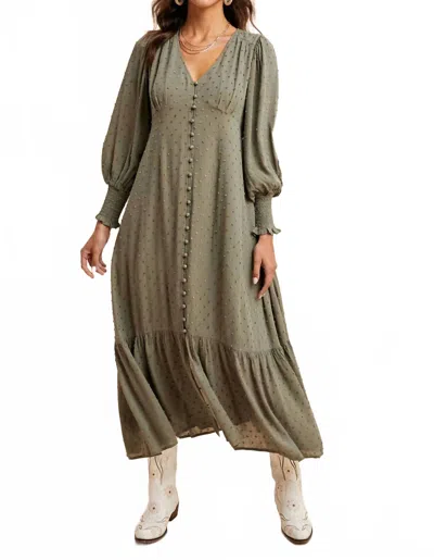In-loom Swiss Dot Button Down Maxi Dress In Dusty Olive In Green