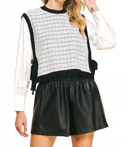 Pinch Margaux Woven Knit Blouse In Black/white In Multi