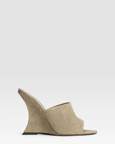 Paris Texas Sabots In Stone Calf Suede Leather In Gray