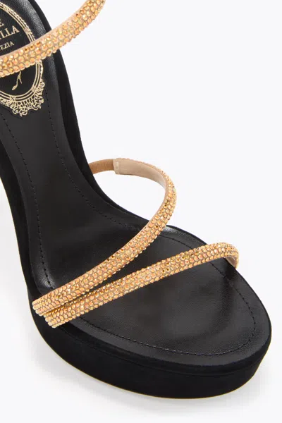 René Caovilla Margot Black And Gold Platform Sandal 130 In Black