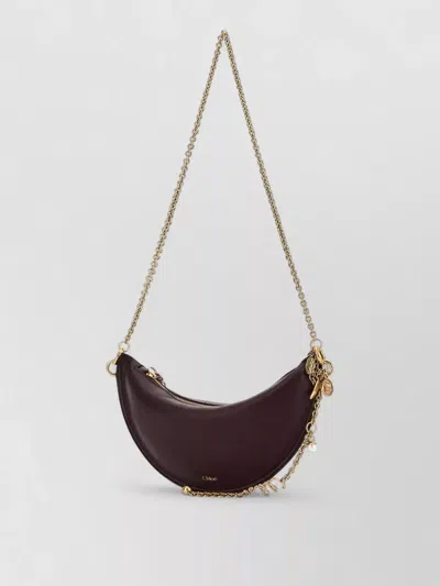 Chloé Leather Mini Halfmoon Shoulder Bag Charm Chain In Gray