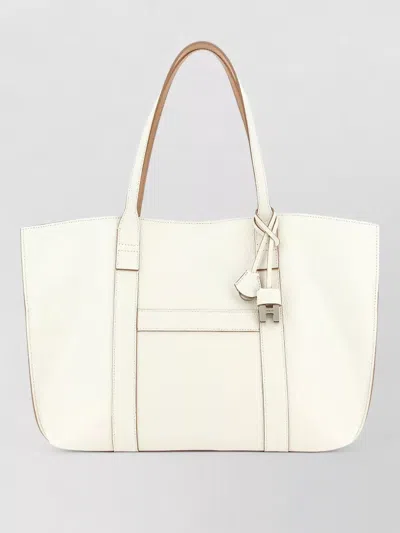 Hogan Script Shopping Tote Bag Top Handles Strap In White