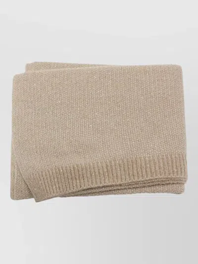 Fabiana Filippi Knit Scarf Neutral Tone Ribbed Edges In Brown