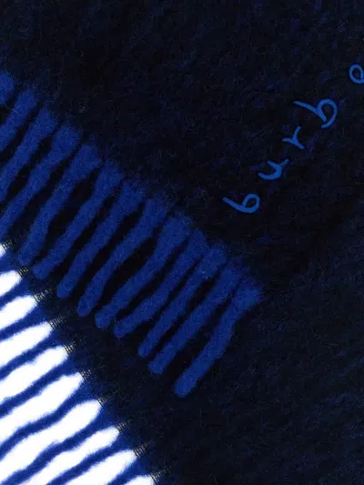 Burberry Alpaca Blend Scarf Dual Tone Fringe In Blue