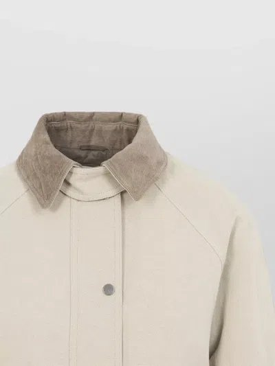 Brunello Cucinelli Hooded Parka Coat Contrast Collar Design In Gray