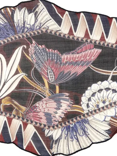 Ferragamo Giada Scarf Abstract Motif Lightweight Rectangle In Black