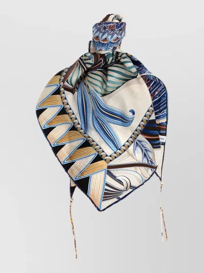 Ferragamo Giada Triangle Scarf Butterfly Motif Leaves In Multi