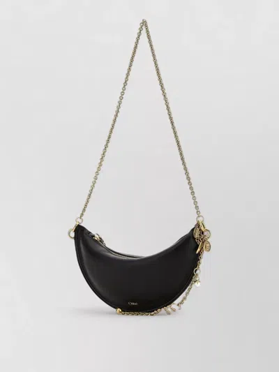 Chloé Leather Mini Halfmoon Shoulder Bag Charms In Black