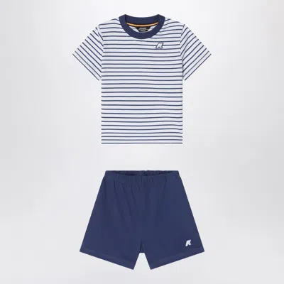 K-way Two-piece Blue Striped Cotton Outfit In Blue