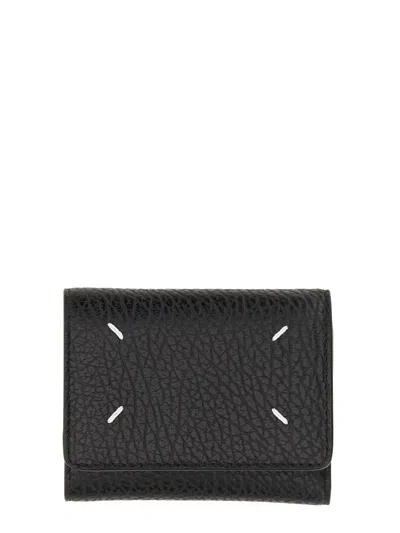 Maison Margiela Leather Wallet With Four Stitches In Black