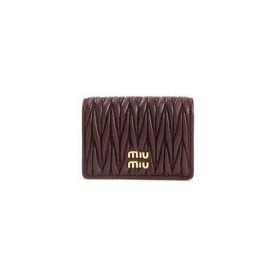 Miu Miu Bordeaux Lamb Leather Wallet In Brown