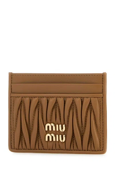 Miu Miu Matelassé Nappa Leather Card Holder In Brown