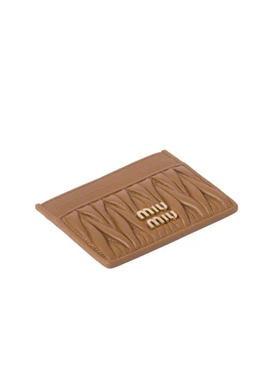 Miu Miu Matelassé Nappa Leather Card Holder In Brown