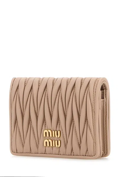 Miu Miu Pink Lamb Leather Wallet In Neutral