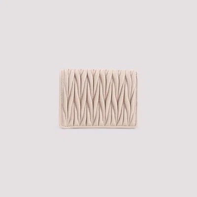 Miu Miu Pink Lamb Leather Wallet In Neutral
