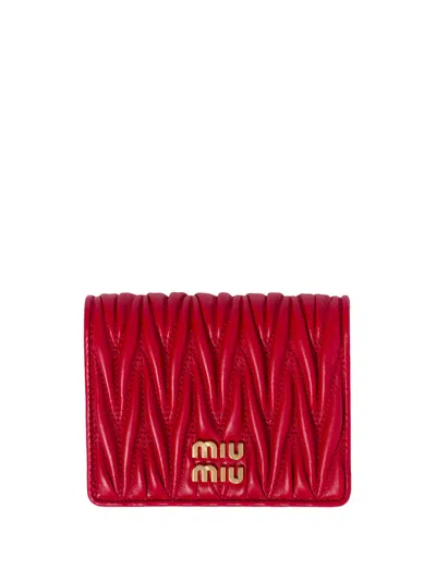 Miu Miu Small Matelassé Nappa Leather Wallet With Snap Closure In Red