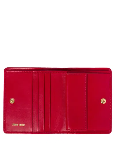 Miu Miu Small Matelassé Nappa Leather Wallet With Snap Closure In Red