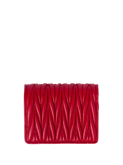 Miu Miu Small Matelassé Nappa Leather Wallet With Snap Closure In Red