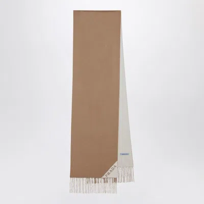 Prada Beige Double Cashmere Scarf In Brown