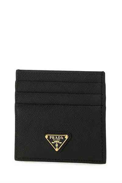 Prada Black Card Holder In Saffiano In Black