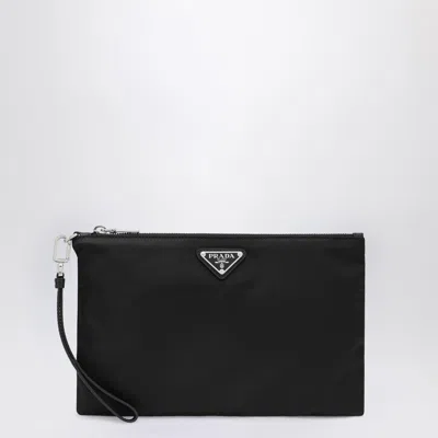 Prada Mera Pouch In Re-nylon And Saffiano Leather In Black