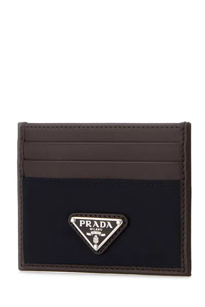 Prada Dark Brown Leather Card Holder In Black