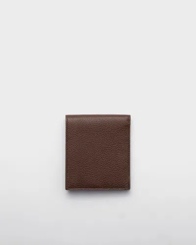 Prada Grained Leather Bi-fold Wallet In Brown