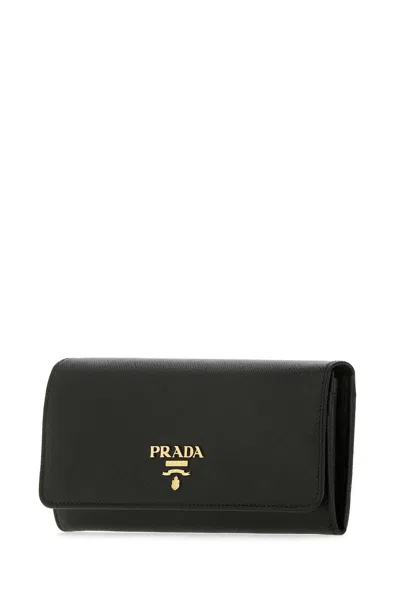 Prada Large Black Saffiano Leather Wallet In Black