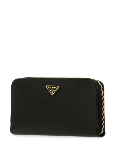 Prada Large Saffiano Leather Wallet In Black