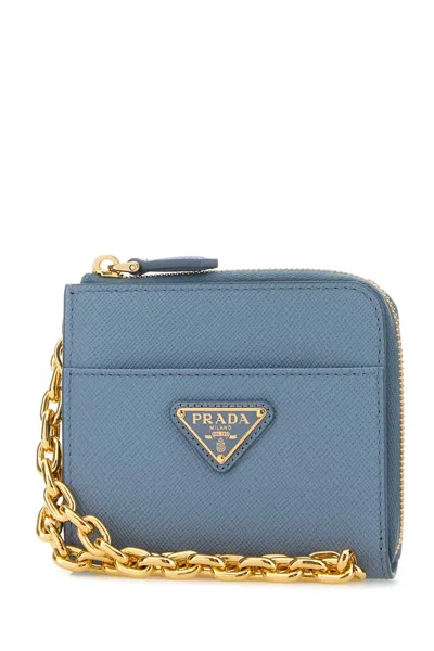 Prada Light Blue Leather Wallet In Blue