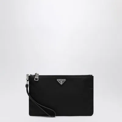 Prada Mera Pouch In Re-nylon And Saffiano Leather In Black