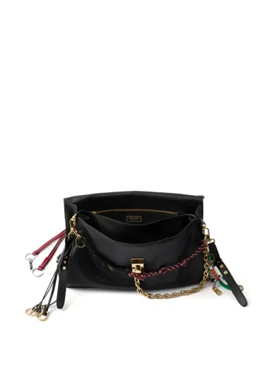 Prada Soft Sound Large Leather Shoulder Bag With Charms In Black