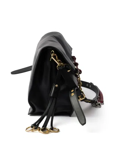 Prada Soft Sound Large Leather Shoulder Bag With Charms In Black