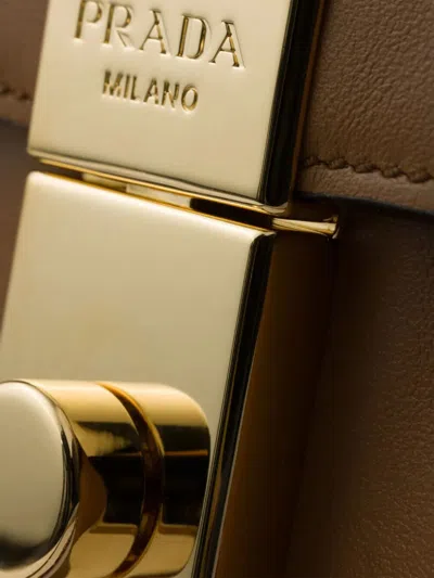 Prada Soft Sound Large Caramel Leather Bag With Charms In Brown