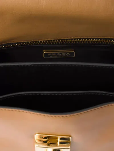 Prada Soft Sound Large Caramel Leather Bag With Charms In Brown