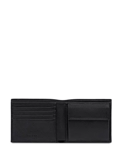 Prada Saffiano Leather Bi-fold Wallet With Coin Pocket In Black