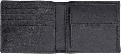 Prada Saffiano Leather Bi-fold Wallet With Coin Pocket In Black