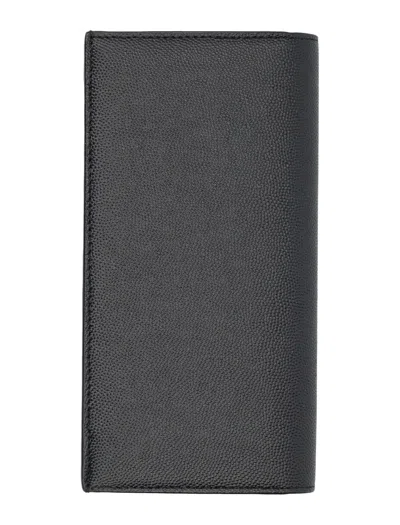 Saint Laurent Black Continental Wallet In Pebbled Leather In Black