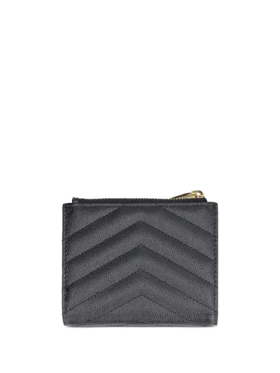 Saint Laurent Cassandre Quilted Textured-leather Wallet In Black