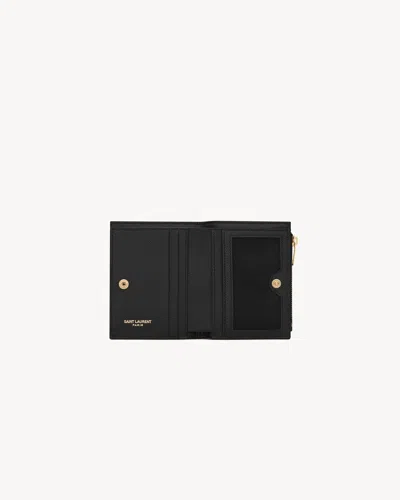 Saint Laurent Cassandre Quilted Textured-leather Wallet In Black