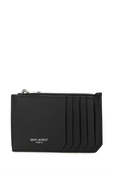 Saint Laurent Black Fragments Card Holder With Zip In Black