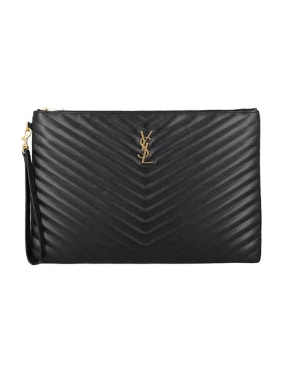 Saint Laurent Cassandre Leather Pouch In Black