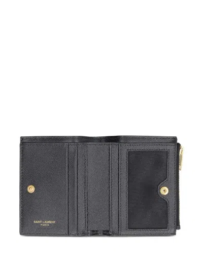 Saint Laurent Cassandre Quilted Textured-leather Wallet In Gray